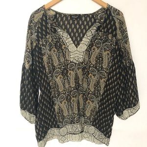 Tolani Top Blouse Boho Paisley Print Silk XS